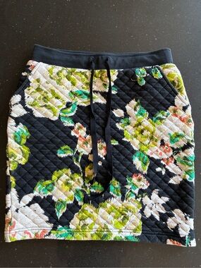 Anthropologie Lilka Quilted Floral Drawstring Skirt - Black & Green Size Small